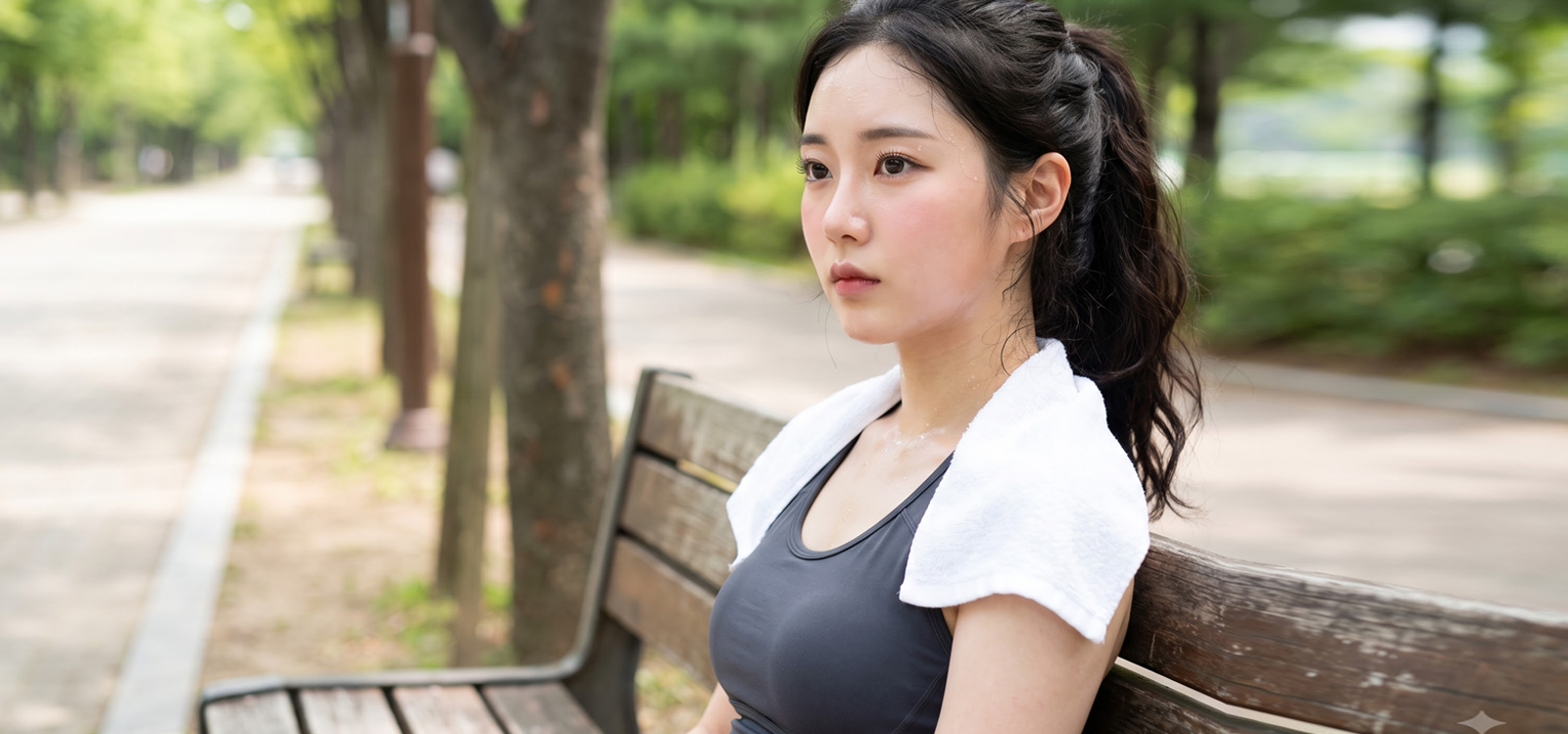 공원 산책 후 벤치에서 숨을 고르는 모습