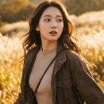 궁금한 표정으로 옆을 보는 여자