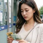 현금 인출 후 금액을 다시 세어보는 모습