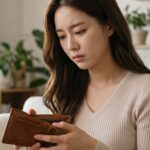 급하게 필요한 생활비 때문에 걱정하는 여성