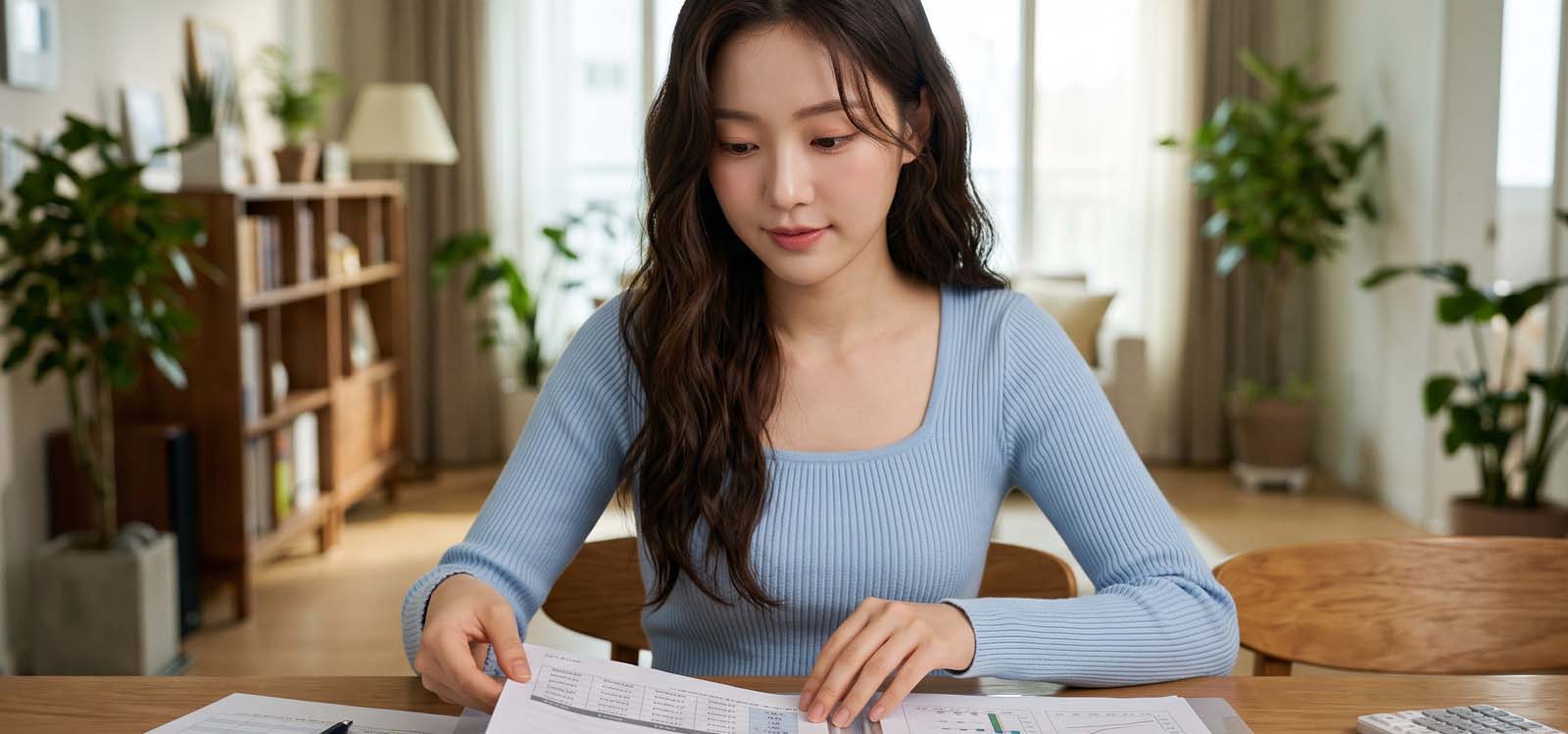 은행별 대출 조건을 비교하는 여성