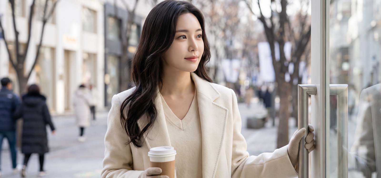 겨울 쇼핑거리에서 매장 문 열기