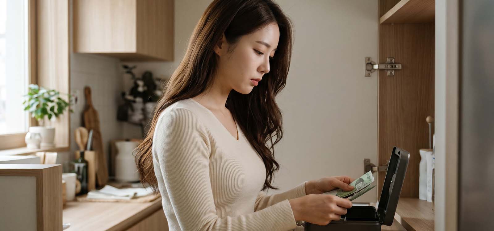 카드대금 부담으로 지갑 정리하는 여성