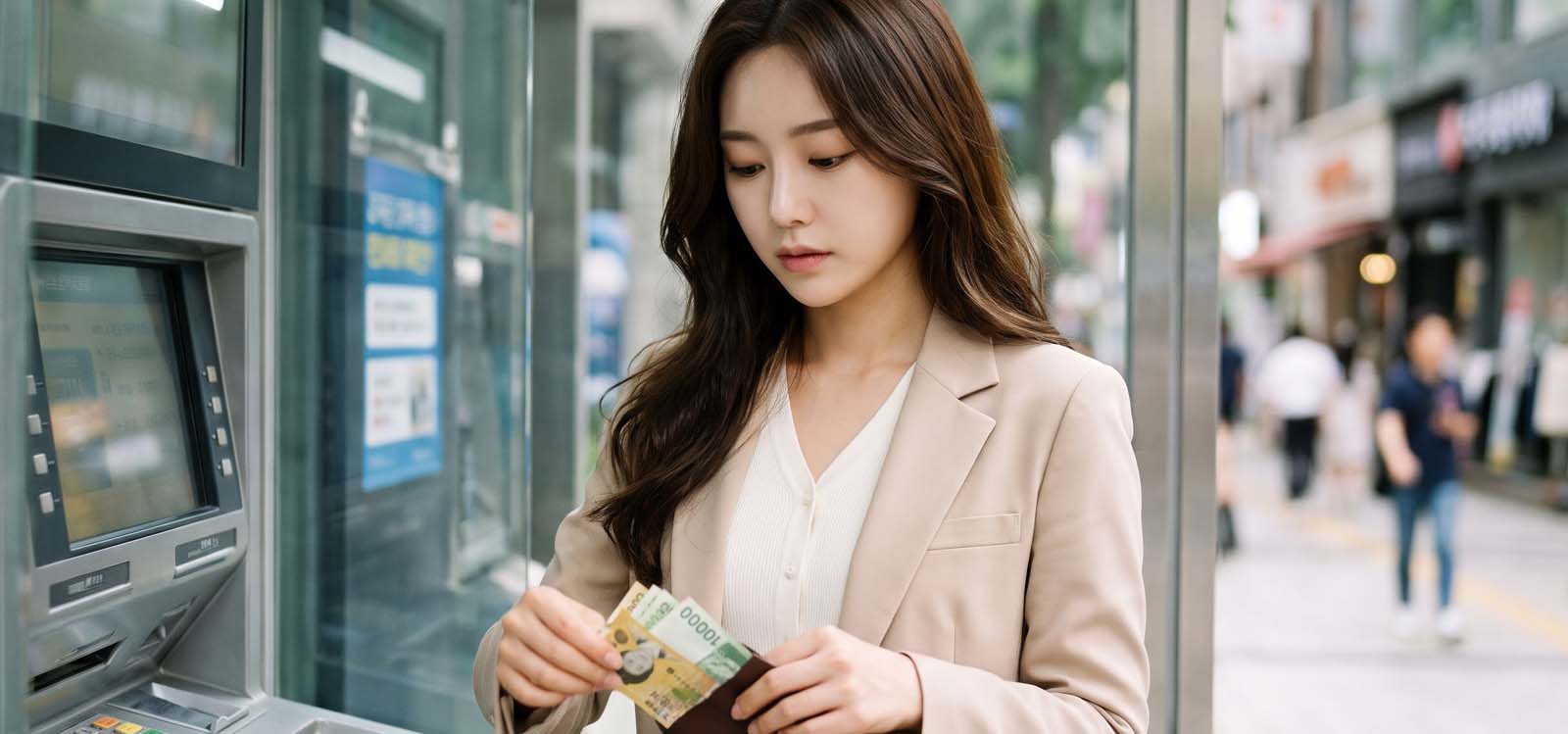 ATM에서 현금 인출하는 여성