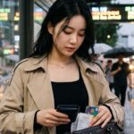 지갑에 카드를 넣는 여자