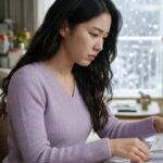 대출 서류를 보고 있는 여자