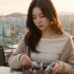 지갑을 열어보는 여성